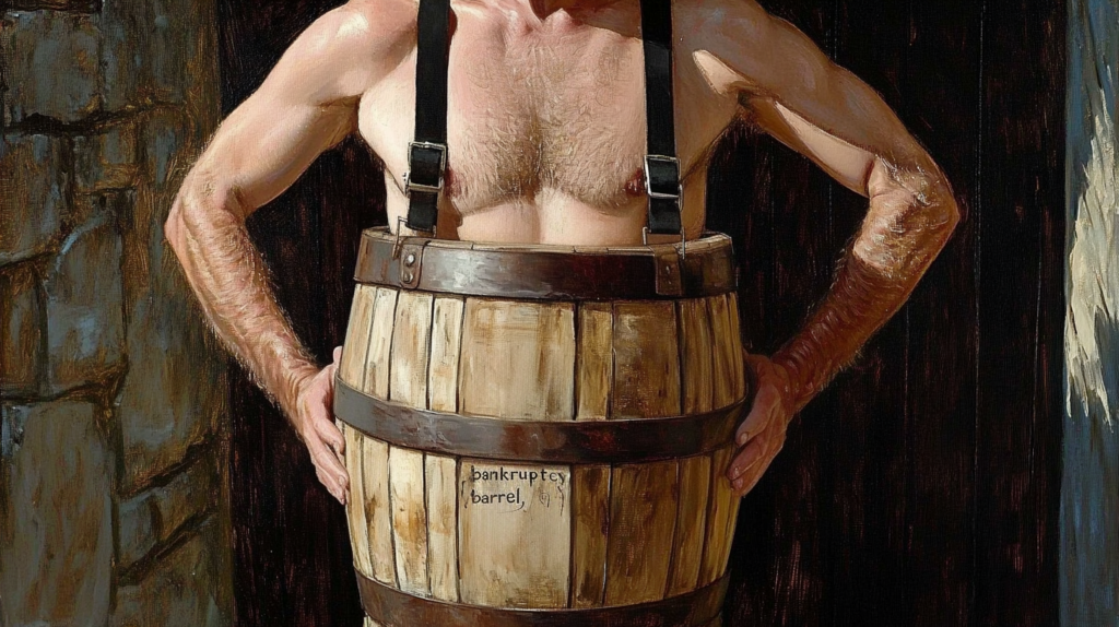 A man wearing a barrel