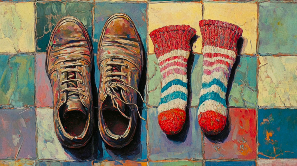 A pair of shoes and socks on the floor.